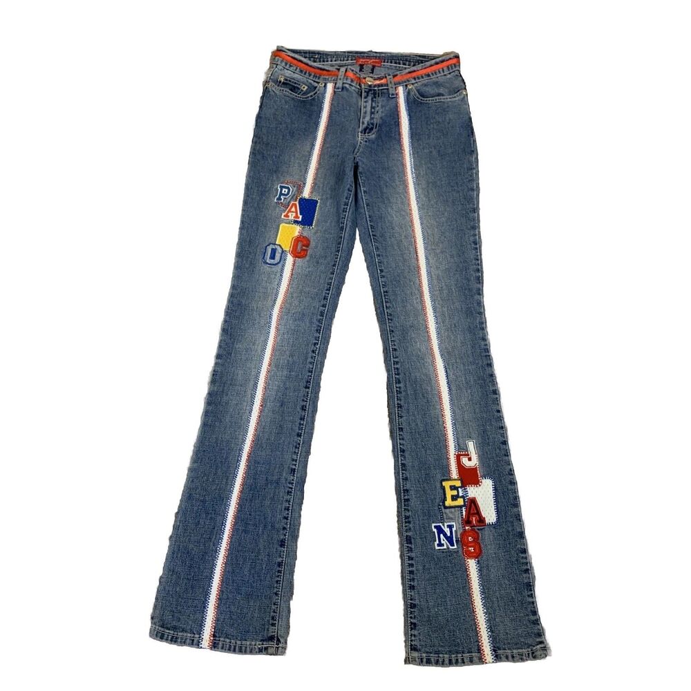 Vintage Y2K  Paco Jeans Size 3 Patches Spell Out Streetwear 2000s XS Retro Denim